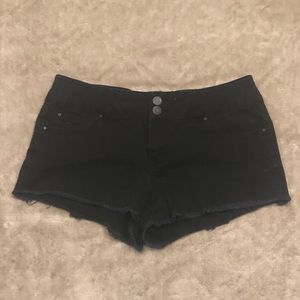 Black Frayed Denim Shorts